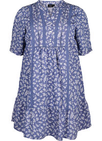 Short viscose dress with lace trim and A-line cut