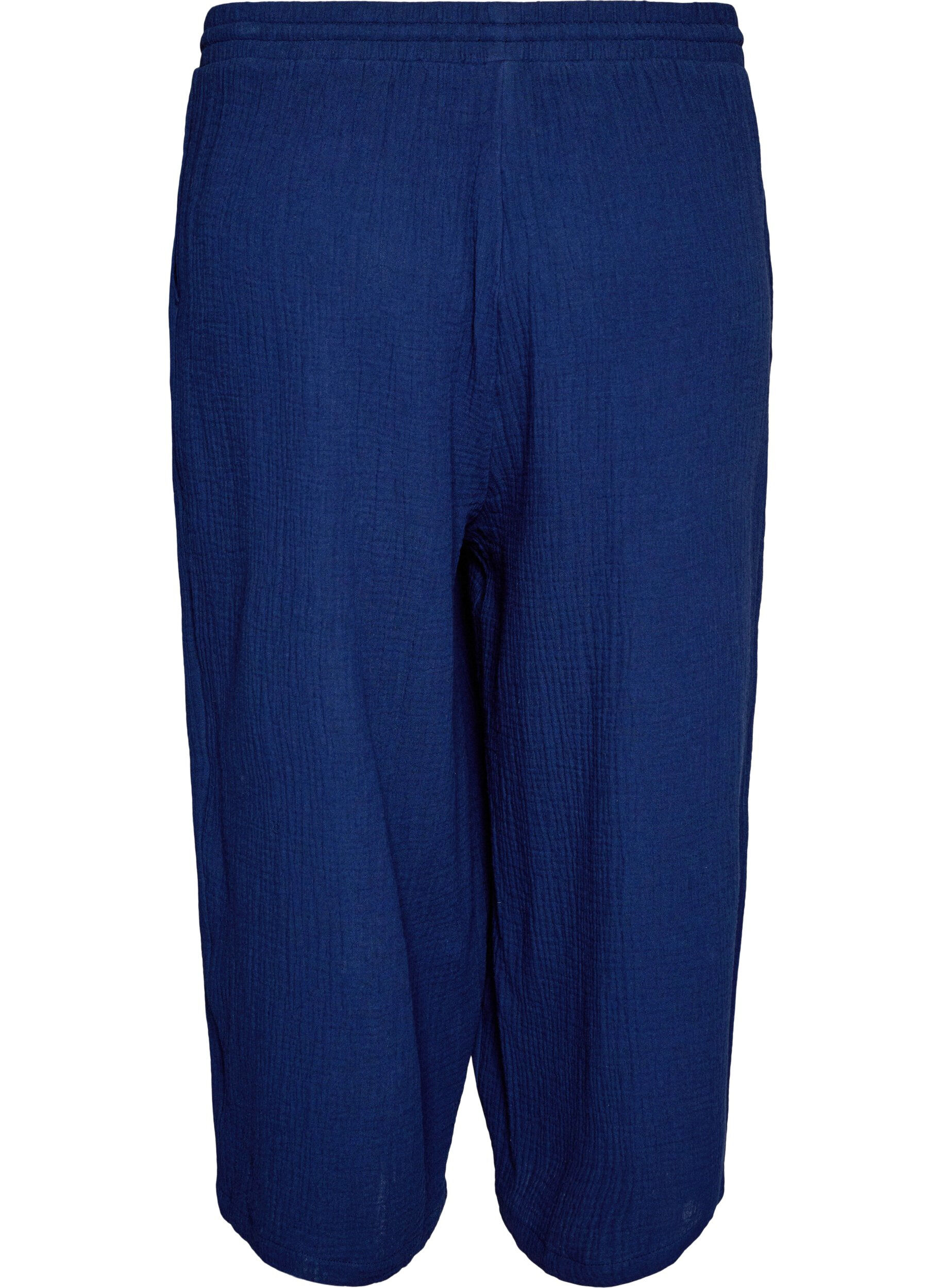 Zizzifashion Culotte trousers in cotton muslin with high waist, Blue, Packshot image number 1
