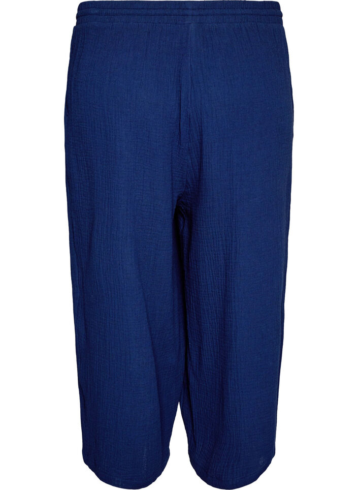 Culotte trousers in cotton muslin with high waist, Blue, Packshot image number 1