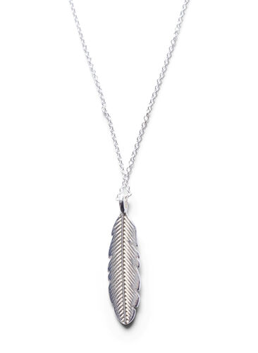 Silver-Toned Necklace with Leaf-shaped Pendant, Silver, Packshot image number 0