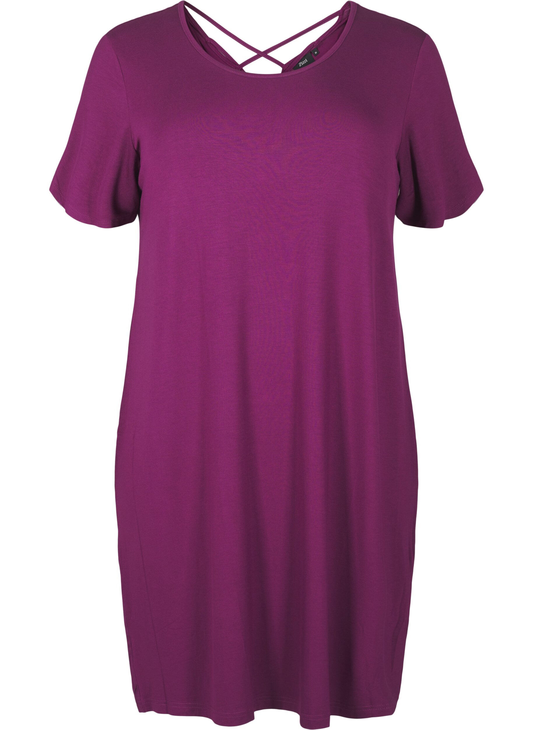 Zizzifashion Short sleeve viscose nightgown with back detail, Purple, Packshot image number 0