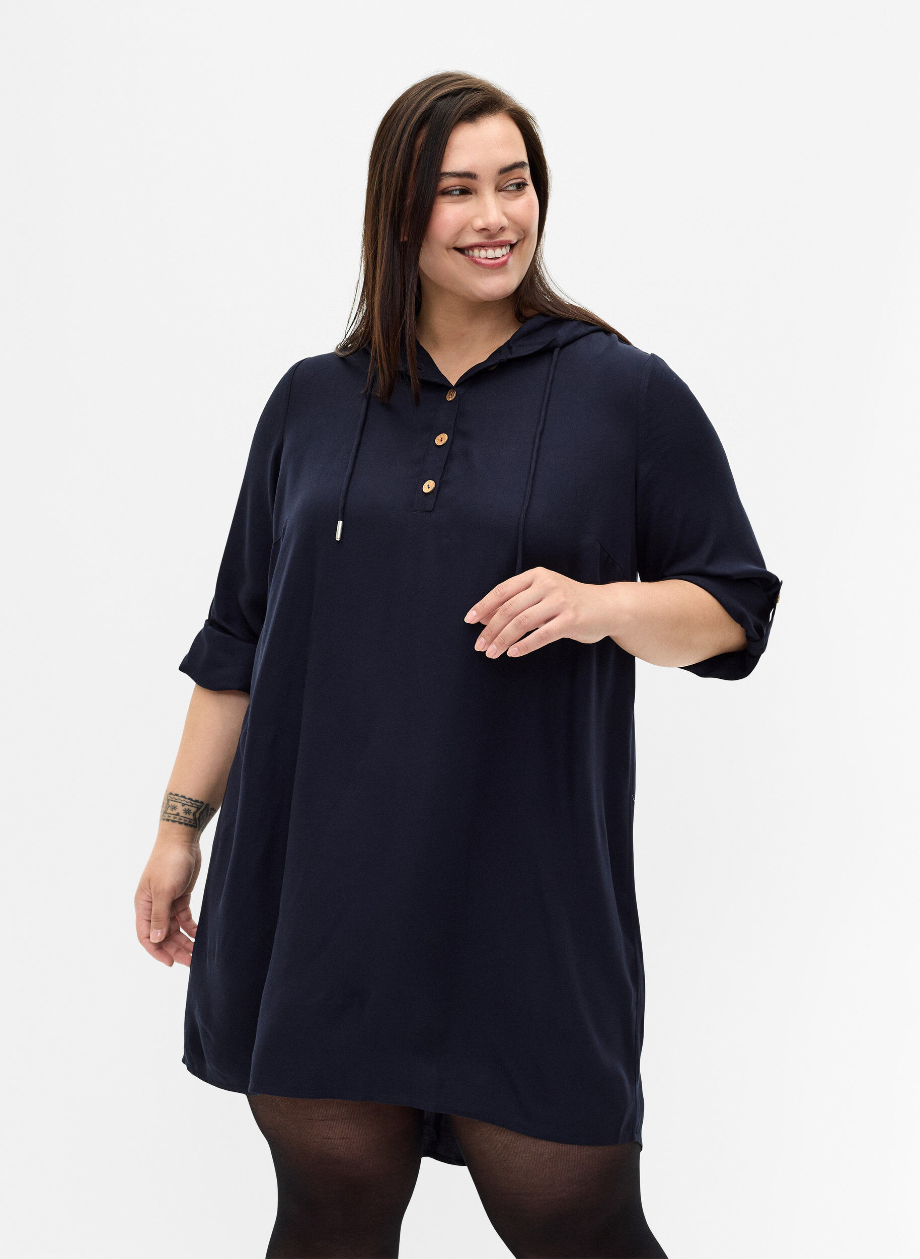 Zizzifashion Viscose tunic with hood, Navy Blazer, Model image number 0