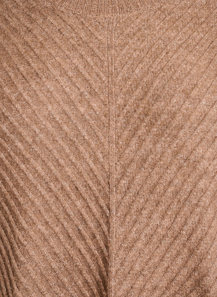 Short knitted dress with a V-shaped textured pattern, Brown, Packshot image number 2