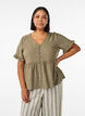 Blouse in linen and viscose with a V-neck and button fastening, Green, Model image number 0