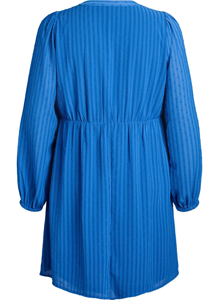 Short dress with tonal stripes and textured spots, Blue, Packshot image number 1