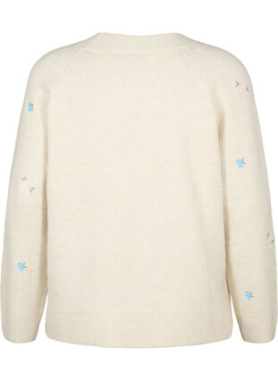 Knitted sweater with embroidered flowers, Birch Comb, Packshot image number 1