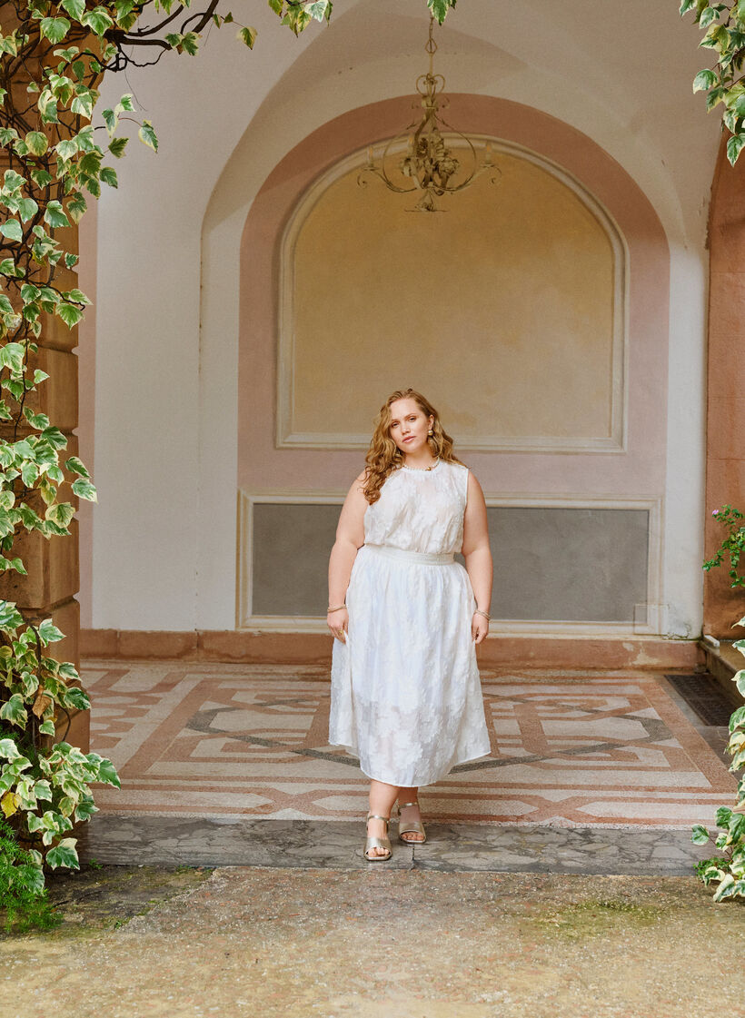 Floral jacquard midi skirt, Vanilla, Image