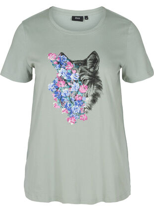 Short sleeve cotton t-shirt with print, Silver Blue Wolf, Packshot image number 0