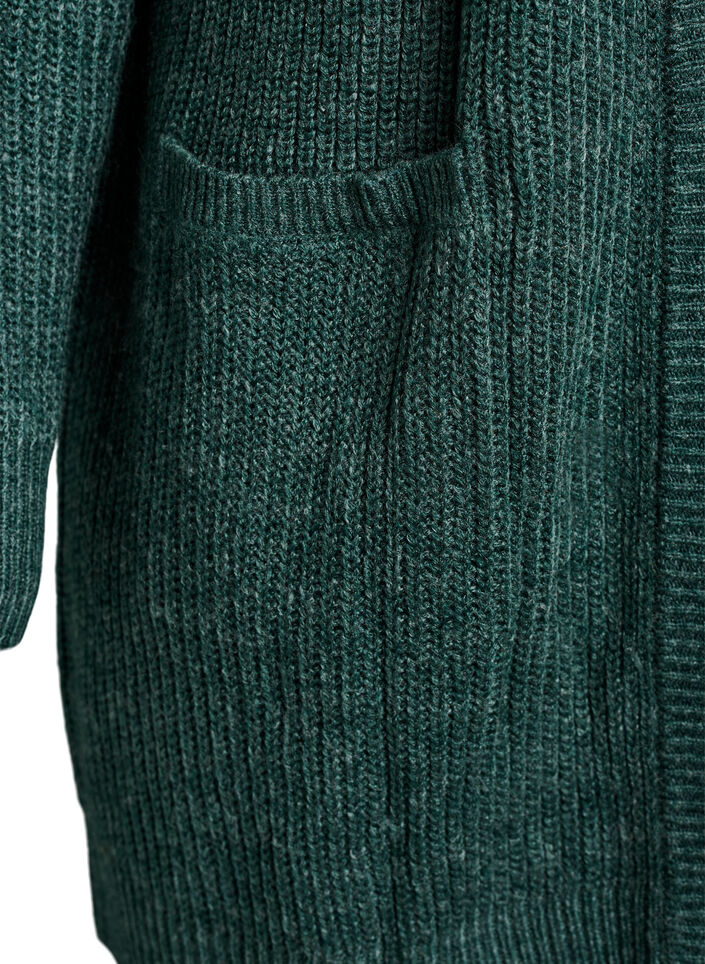 FLASH - Long rib knit cardigan with pockets, Green, Packshot image number 3