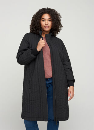 Jacket with pockets and a high neck, Black, Model image number 0