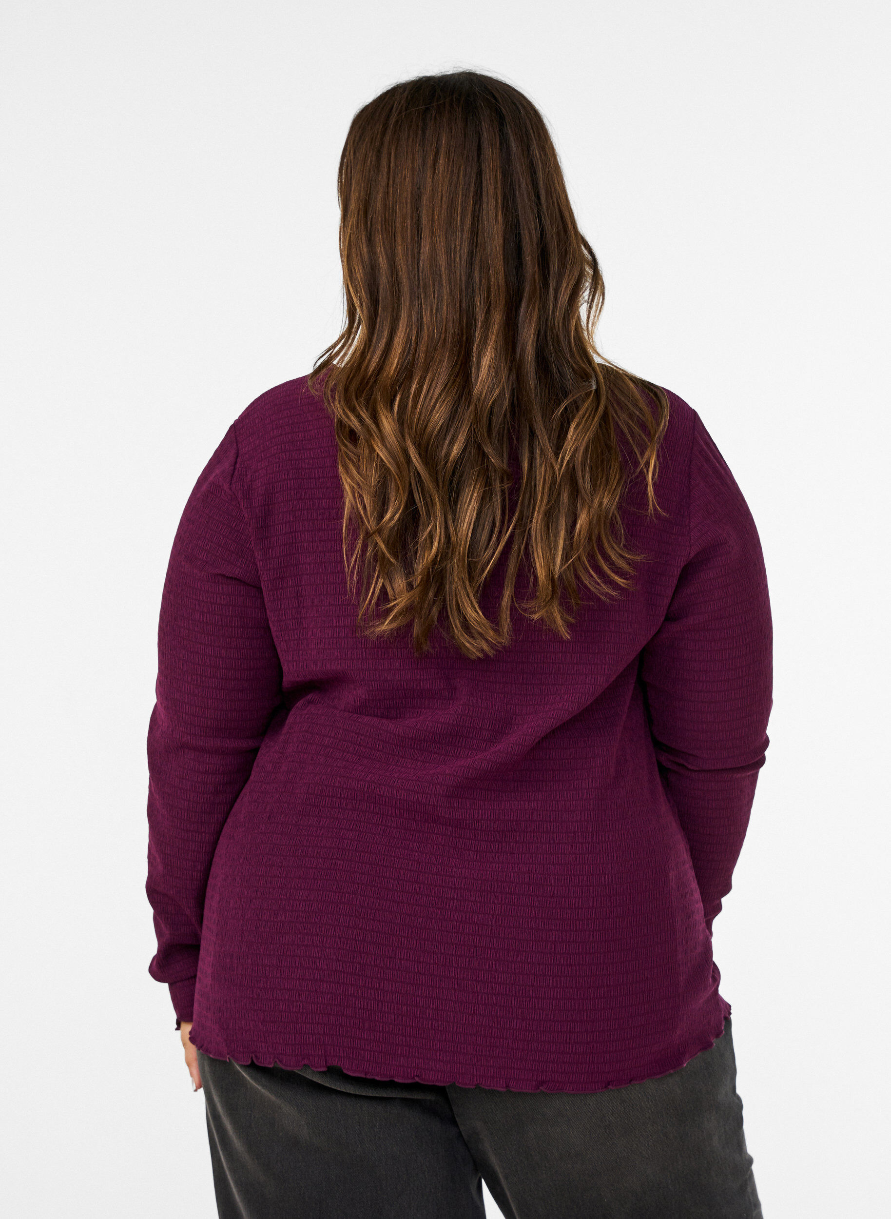 ZizzifashionTextured blouse with wavy edges, Purple, Model image number 2