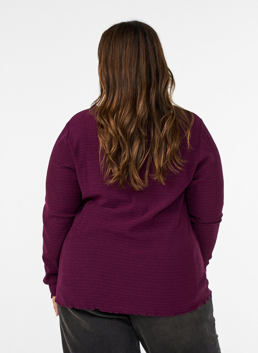 Textured blouse with wavy edges, Purple, Model image number 2