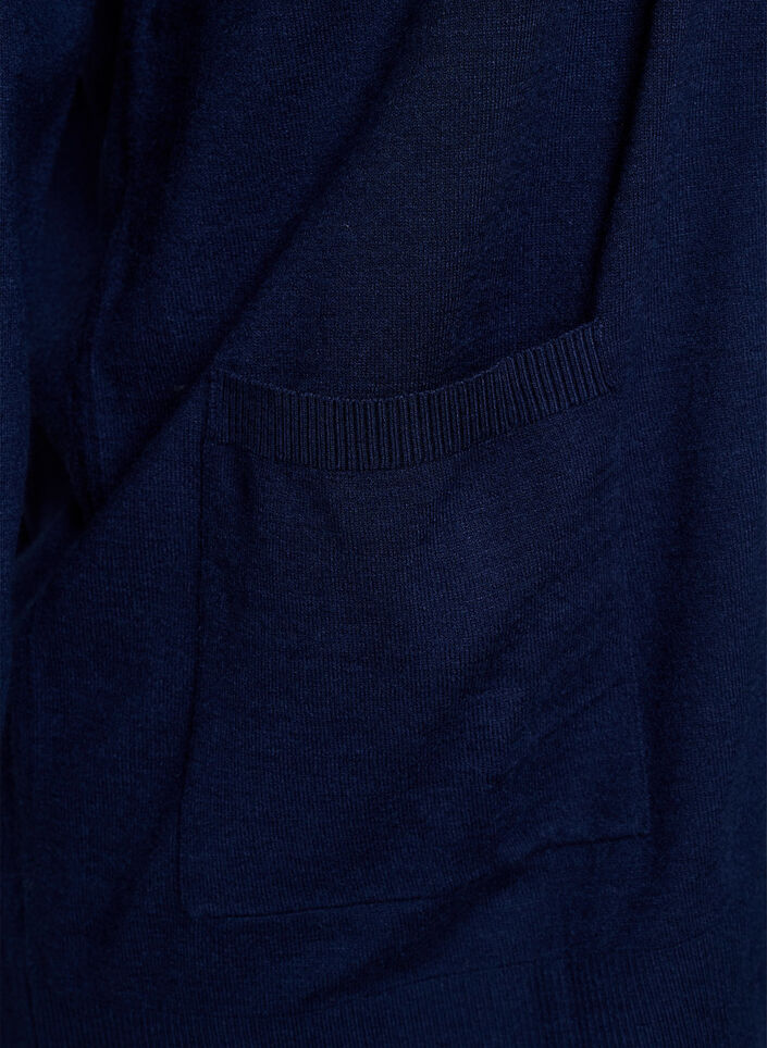Long open-front knit cardigan with pockets, Blue, Packshot image number 3