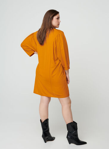 Viscose mix tunic with 3/4 length sleeves, Honey Ginger, Model image number 1