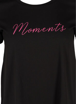 Cotton t-shirt with a-line cut and print, Black, Packshot image number 2