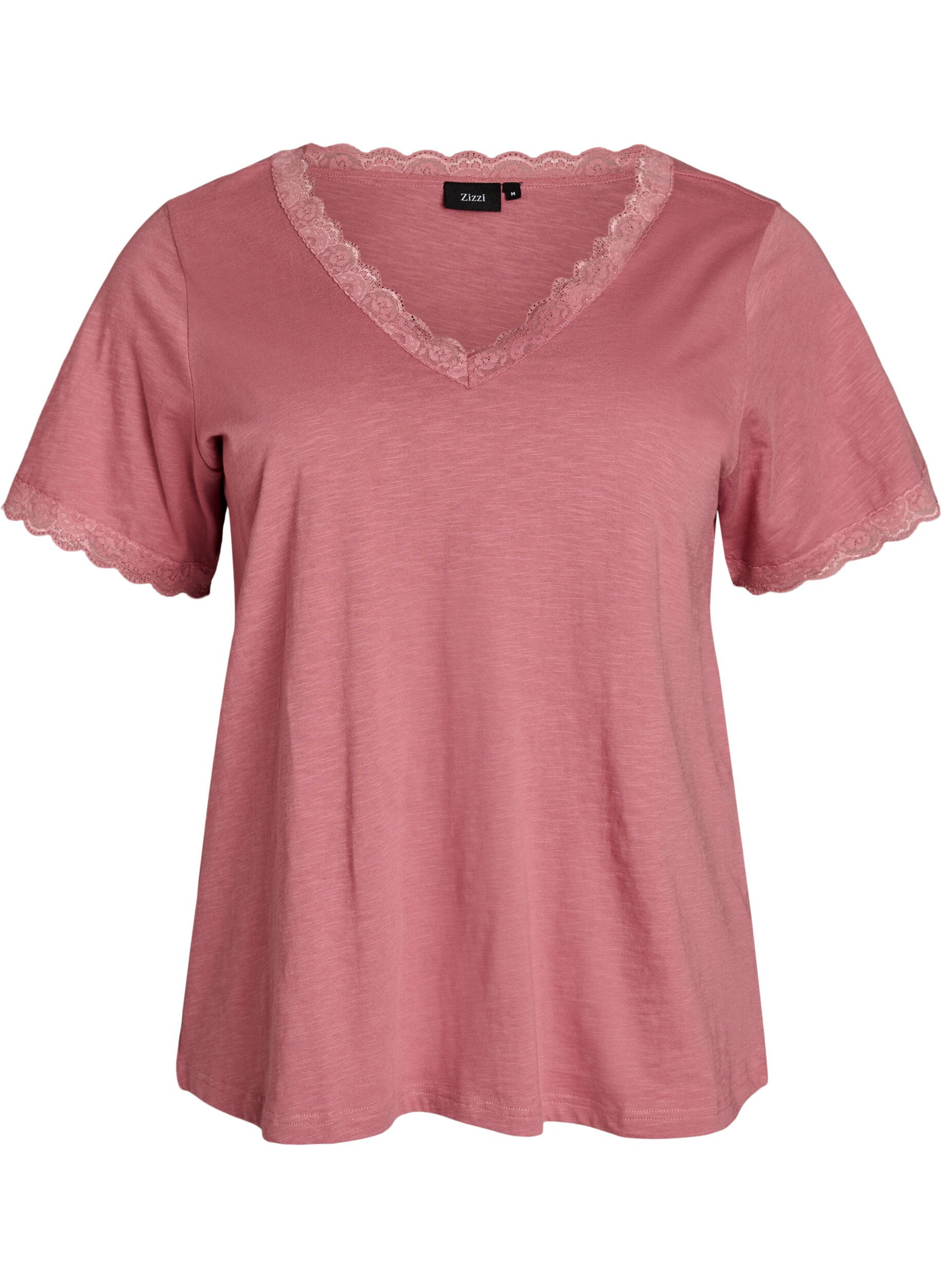 Zizzifashion T-shirt with lace trim, Rose, Packshot image number 0