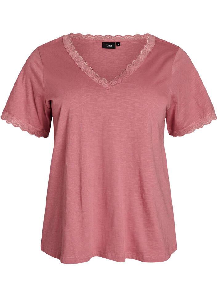 T-shirt with lace trim, Rose, Packshot image number 0