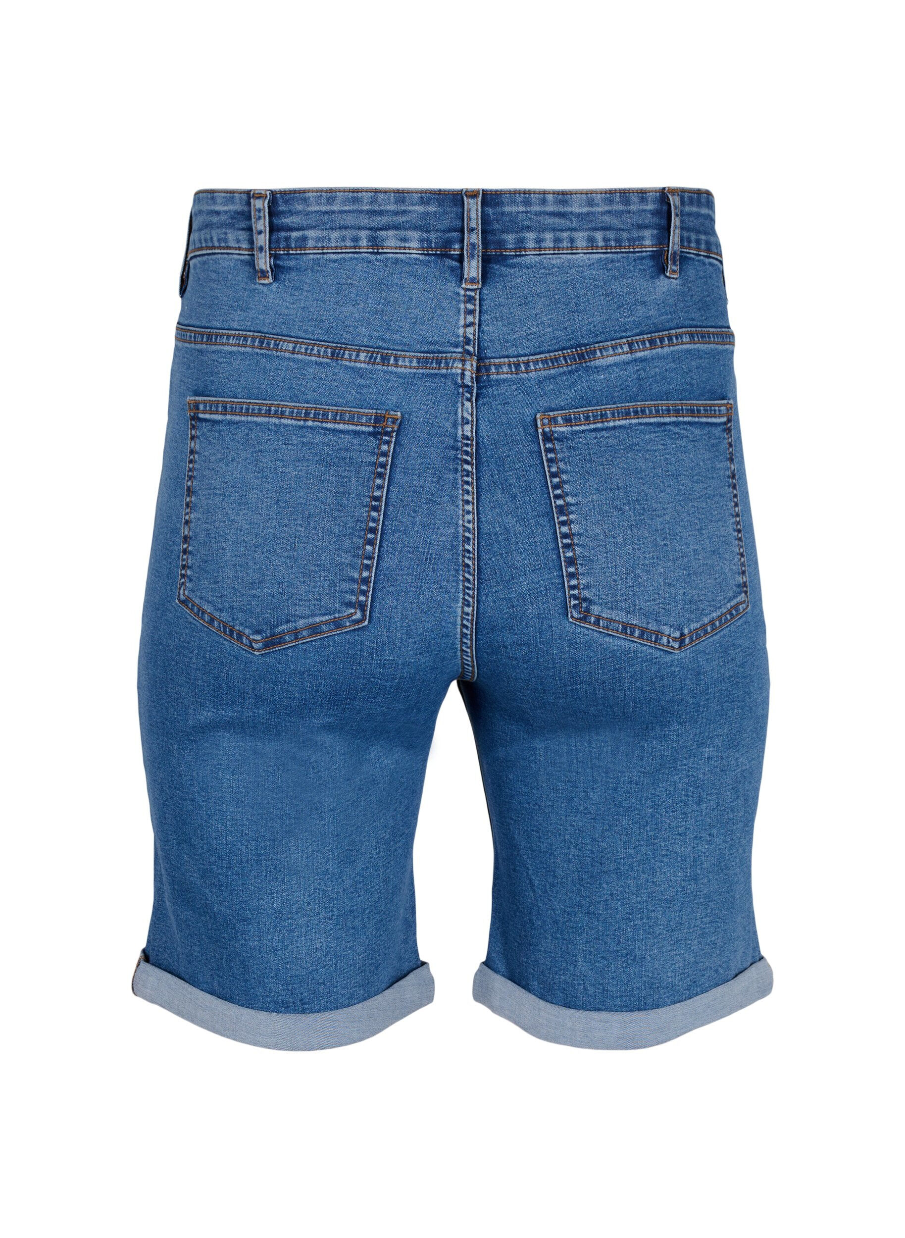 Zizzifashion Tight fitting denim shorts with a high waist, Blue Denim, Packshot image number 1