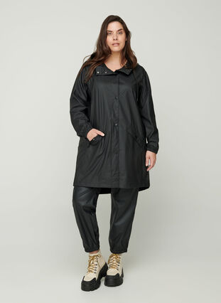 Hooded raincoat with taped seams, Black, Model image number 3