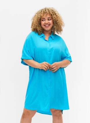 Long shirt in viscose, Blue Atoll, Model image number 0