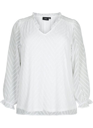 Blouse with long sleeves and frill details, Bright White, Packshot image number 0