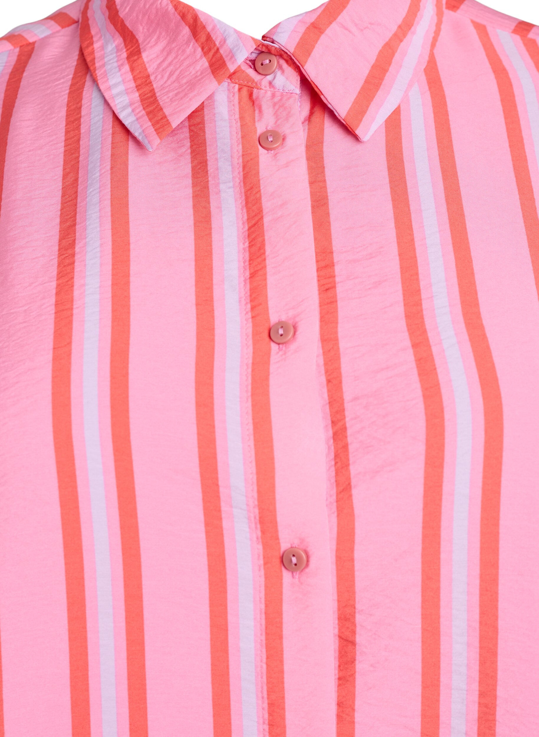 Zizzifashion Striped viscose shirt with short sleeves, Pink, Packshot image number 2