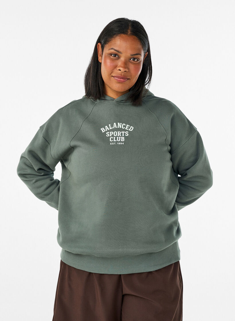 Hoodie with chest print, Green, Model image number 0
