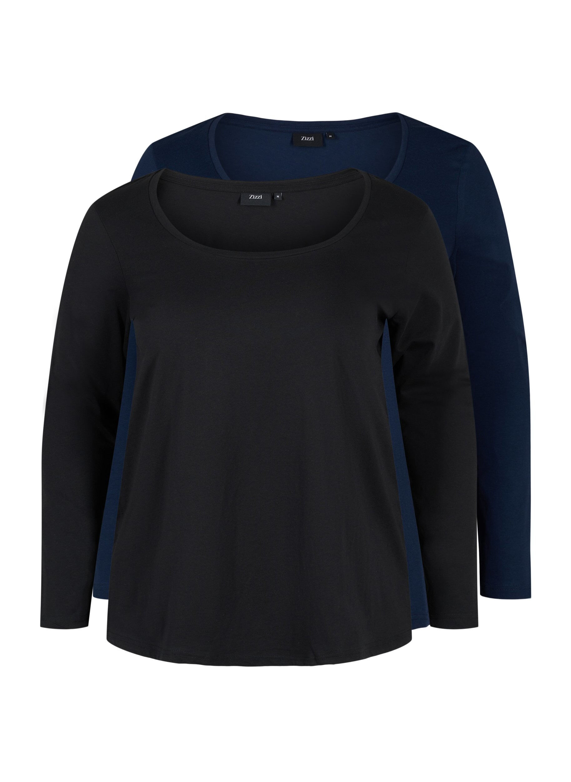 Zizzifashion Basic cotton blouse 2-pack, Black/Navy B, Packshot image number 0