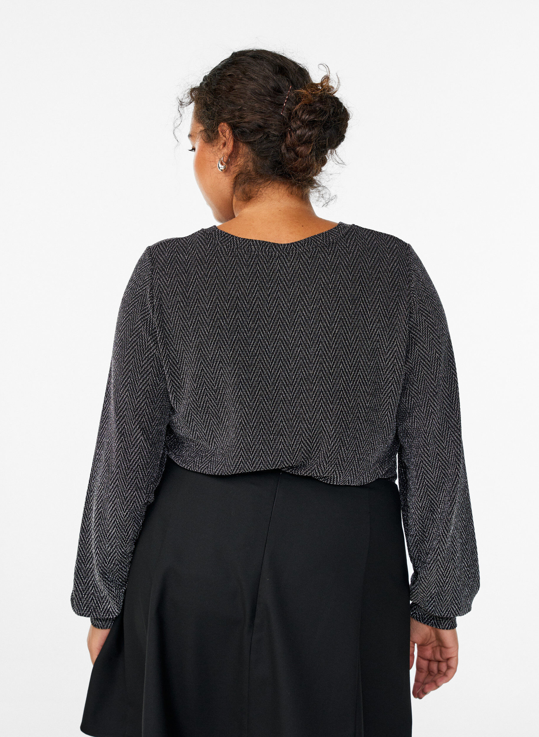 ZizzifashionBlouse with herringbone pattern and glitter thread, Black, Model image number 2