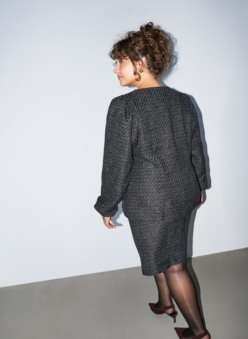 Boucl&eacute; jacket with sequins and decorative buttons, Black, Model image number 2