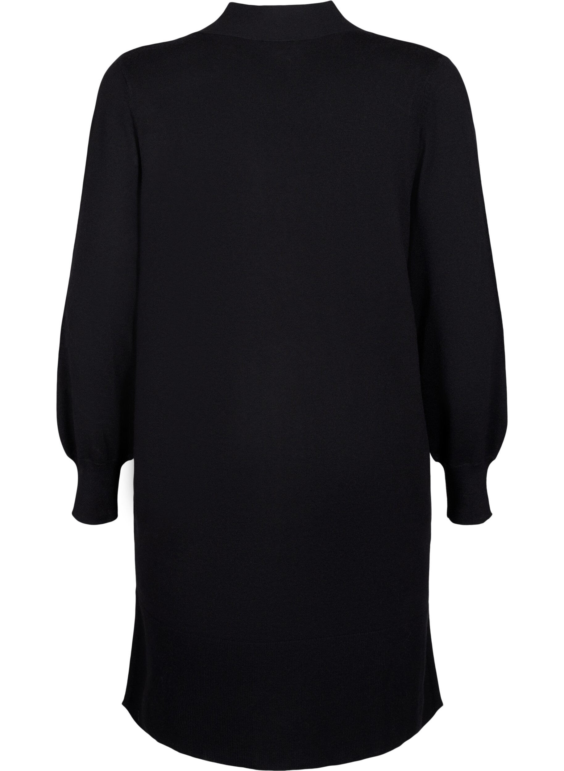Zizzifashion Long knitted cardigan with pockets, Black, Packshot image number 1