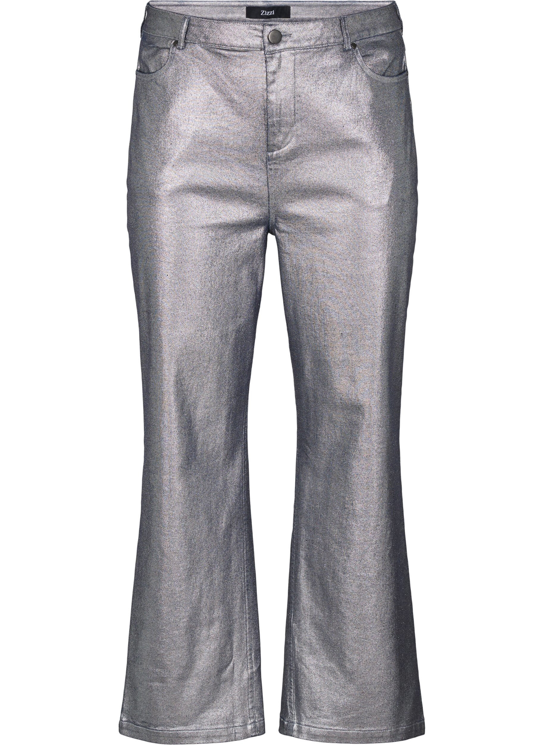 Zizzifashion Silver-coated jeans with high waist, Gun Silver , Packshot image number 0