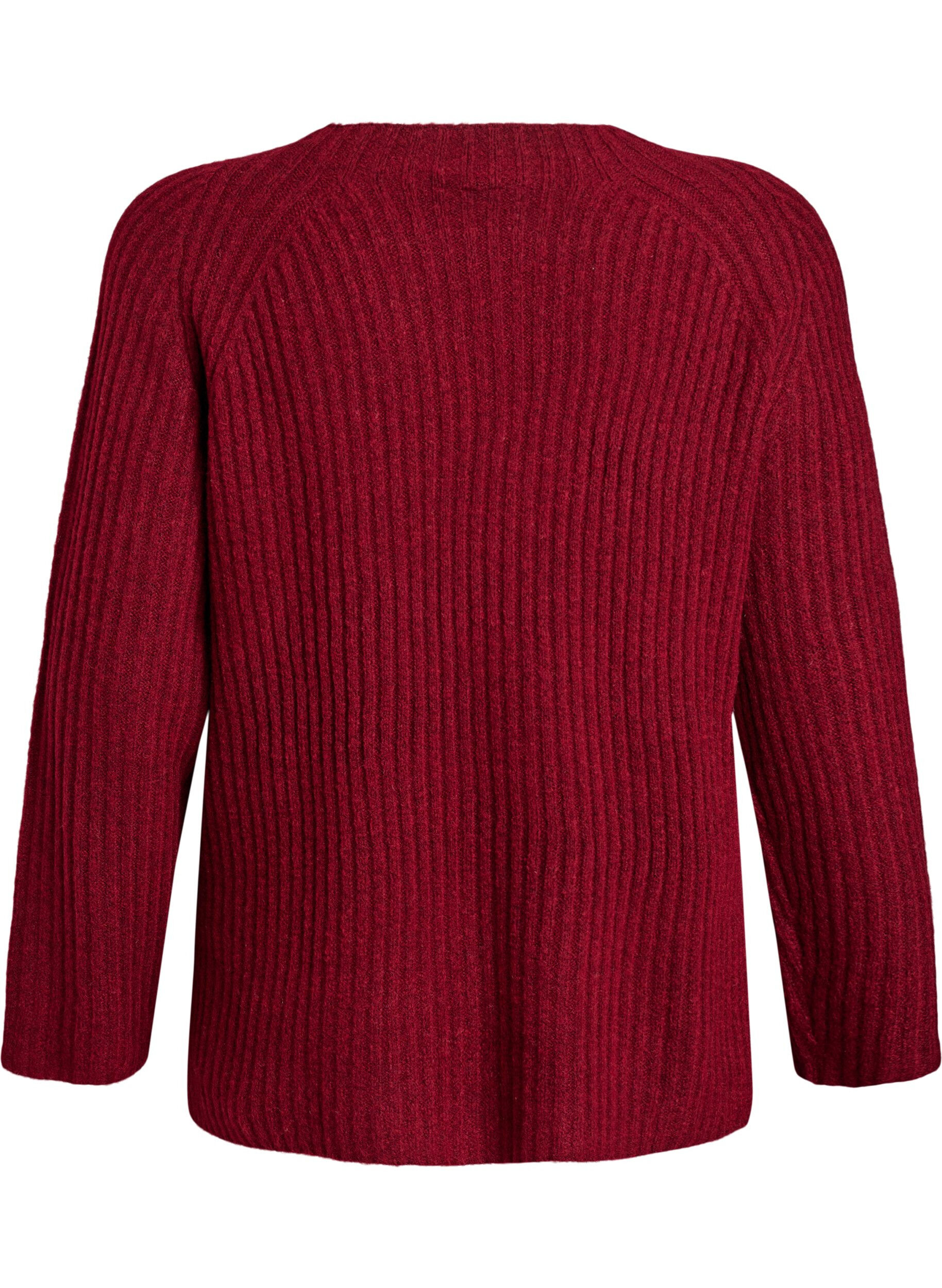 Zizzifashion Ribbed jumper with decorative buttons, Red, Packshot image number 1