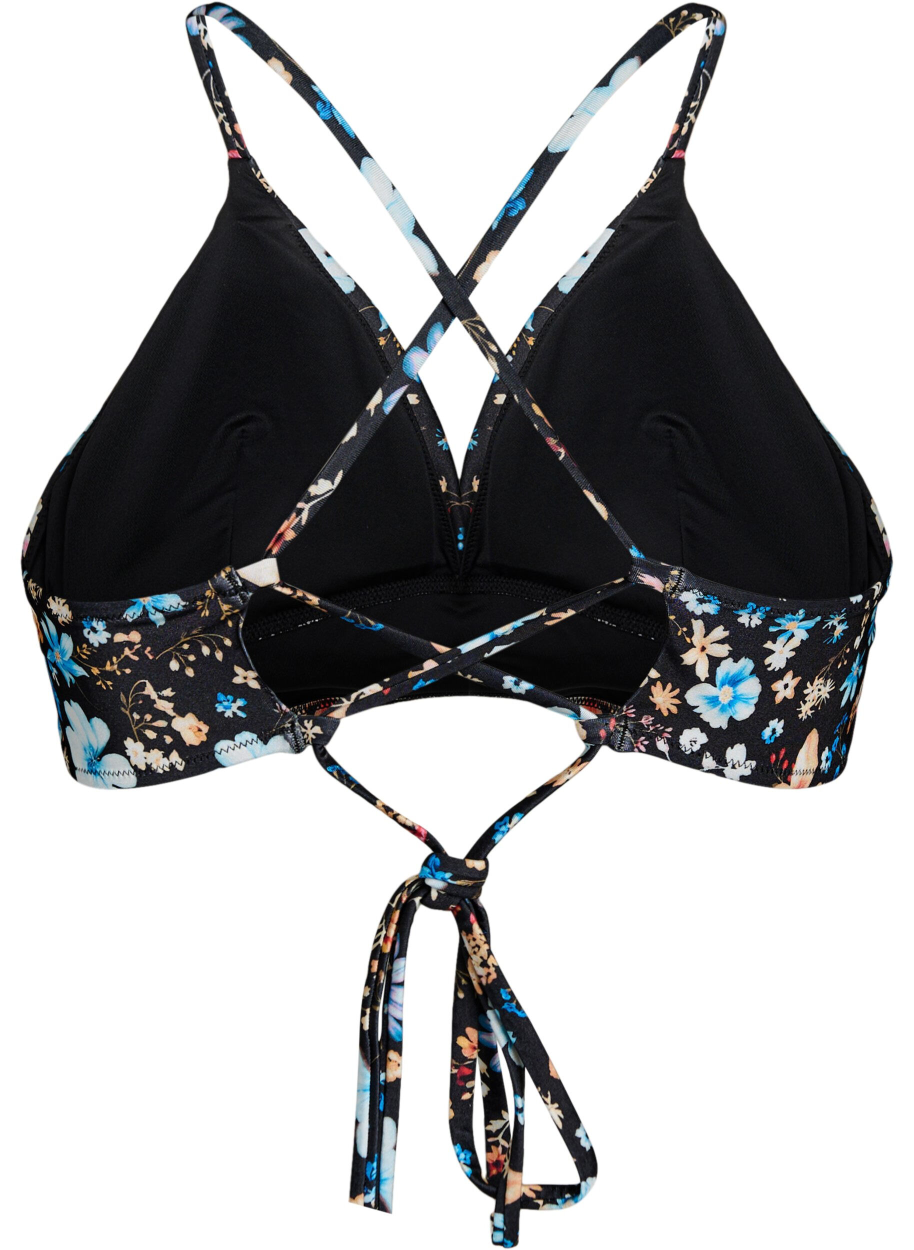 Zizzifashion Floral bikini top with tie back, Blue, Packshot image number 1