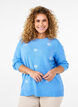 Knitted blouse with flowers and 3/4 sleeves, Della R. Blue Mel., Model image number 0
