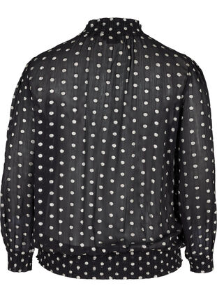 Polka dotted high neck viscose blouse with smocking, Black, Packshot image number 1