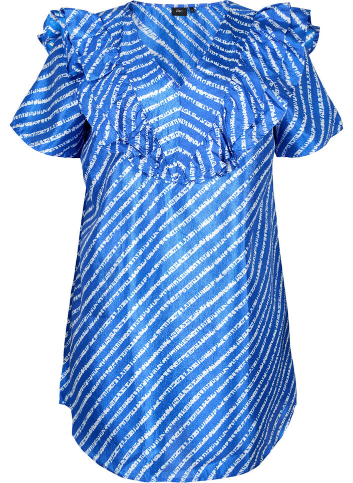 Striped tunic with frills, S.T.W./White Stripes, Packshot image number 0