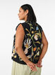 Sleeveless cotton blouse with floral print and broderie anglaise, Black, Model image number 2