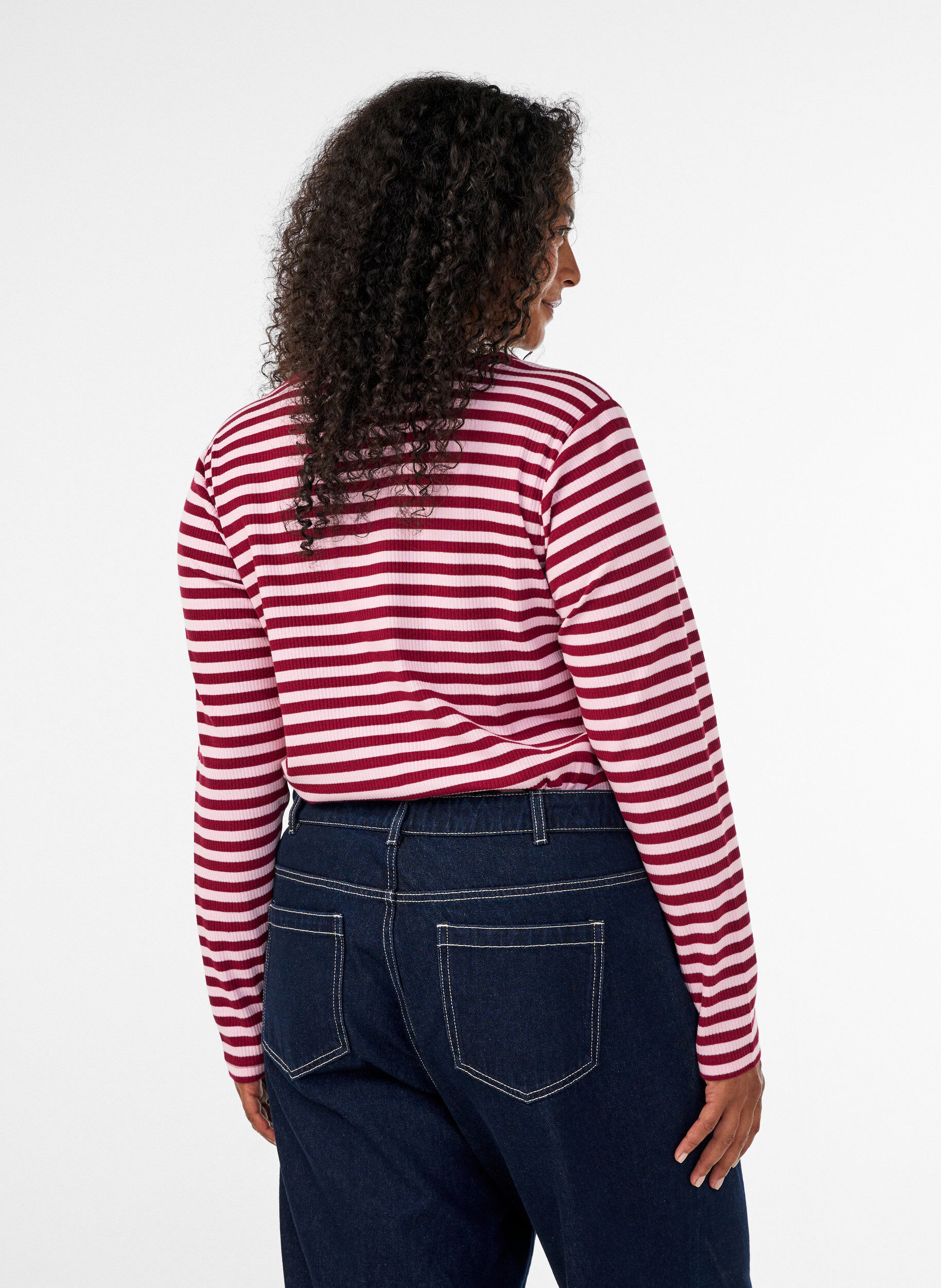 ZizzifashionStriped blouse with long sleeves, Rose, Model image number 2