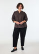 Checked blouse with V-neck and 3/4 sleeves, Brown, Model image number 1