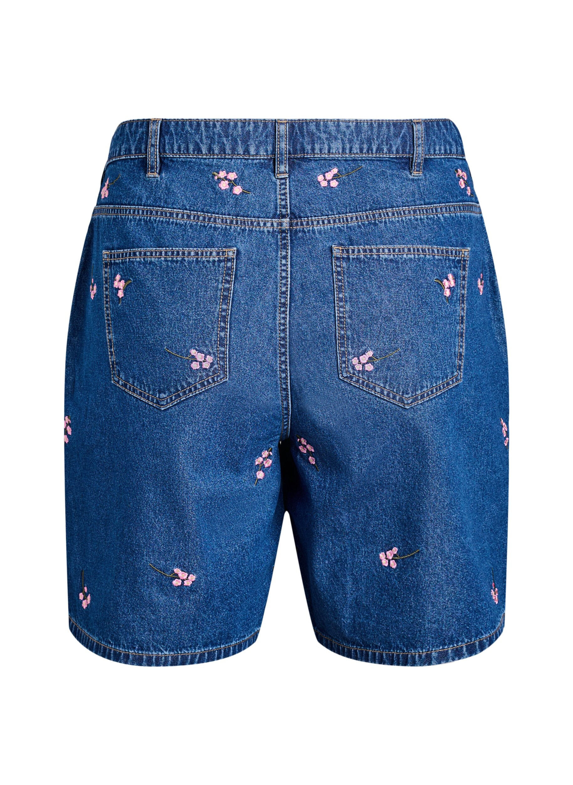 Zizzifashion Denim shorts with embroidered flowers, Blue, Packshot image number 1