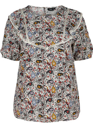 Printed viscose blouse with short sleeves, Powder Puff AOP, Packshot image number 0