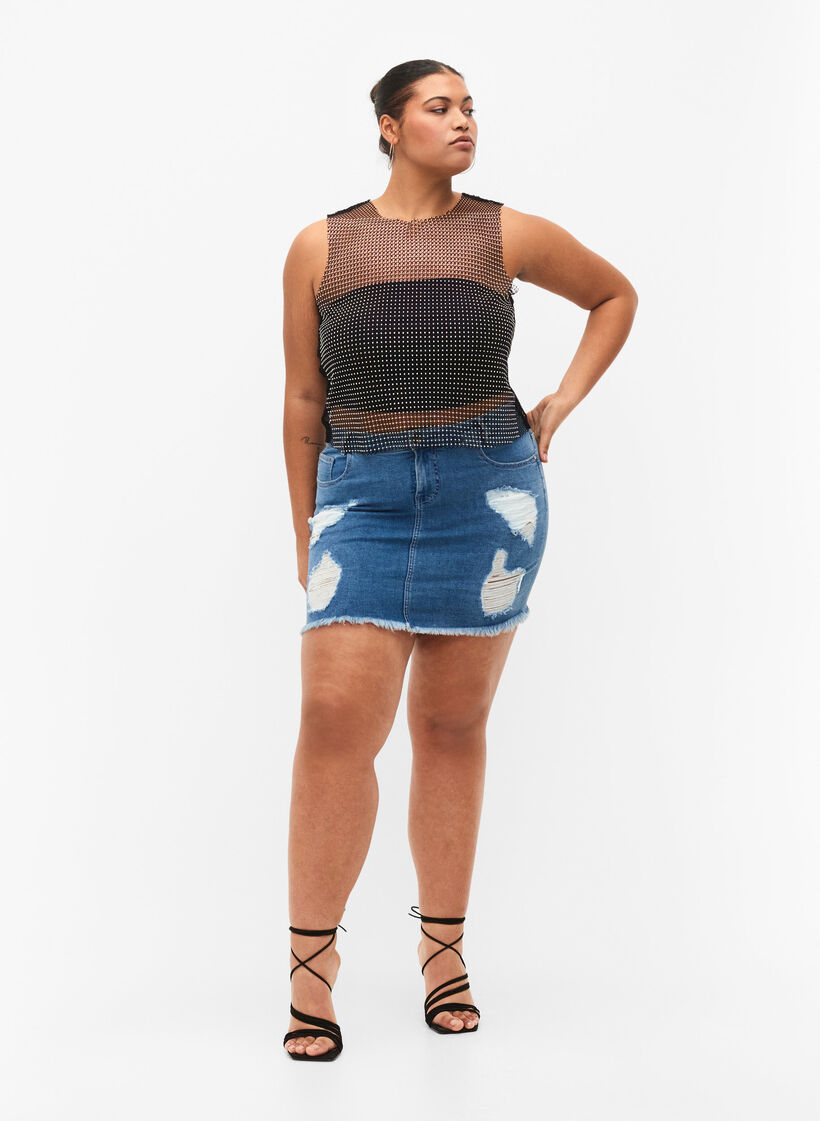 Tight ripped denim skirt, Blue denim, Model image number 3