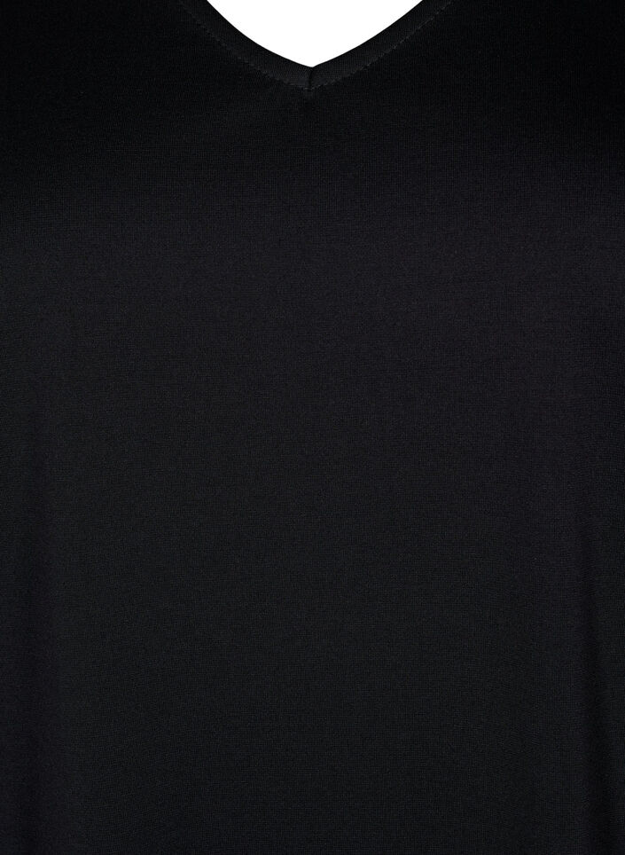 Plain dress with v neck and 3/4 sleeves, Black, Packshot image number 2