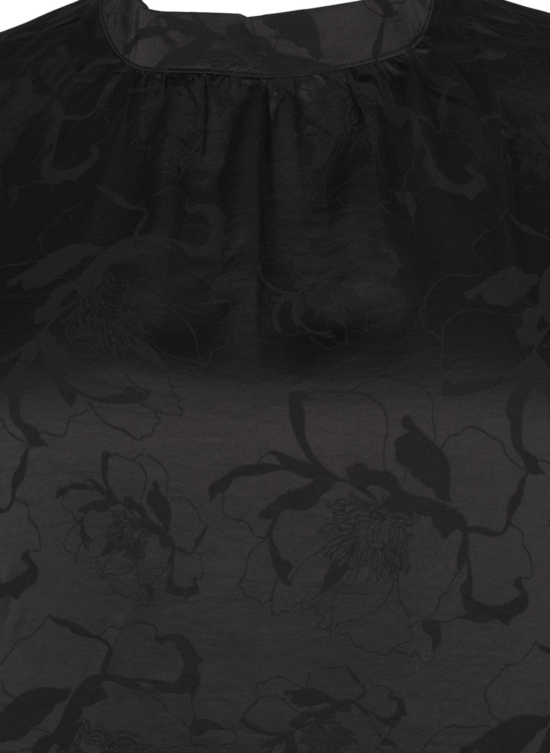 Zizzifashion Satin blouse with tone-on-tone pattern, Black, Packshot image number 2