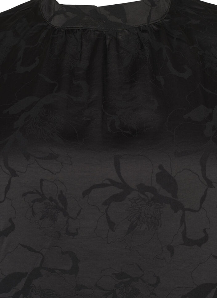 Satin blouse with tone-on-tone pattern, Black, Packshot image number 2