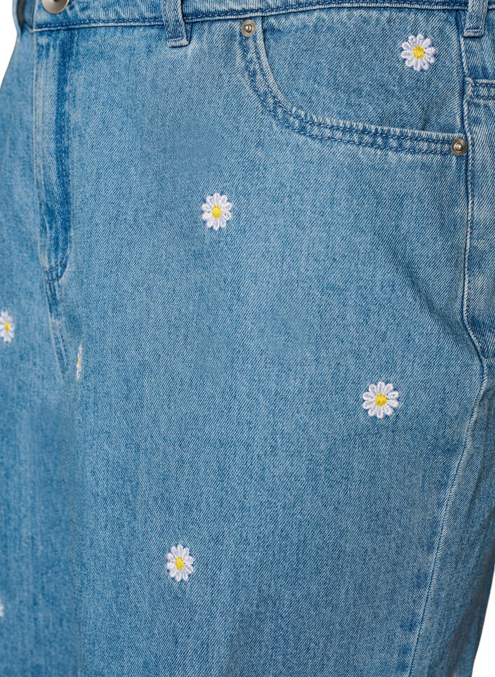 High-waisted denim shorts with floral embroidery, Light Blue, Packshot image number 2