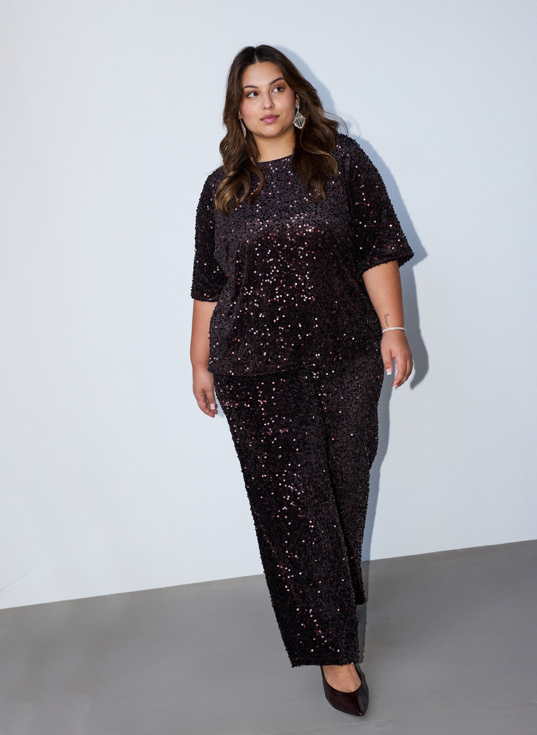 ZizzifashionWide-leg trousers with sequins, Brown, Model image number 0