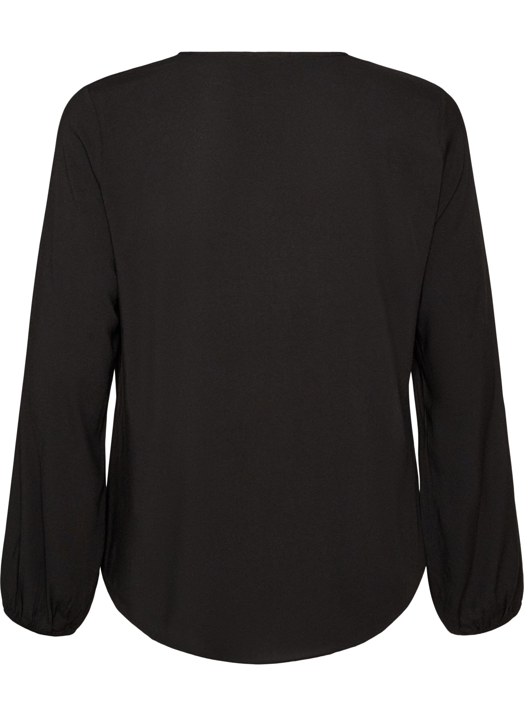 ZizzifashionViscose blouse with a V-neck and long sleeves, Black, Packshot image number 1