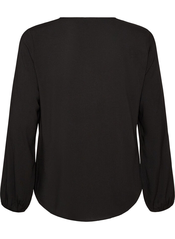 Viscose blouse with a V-neck and long sleeves, Black, Packshot image number 1